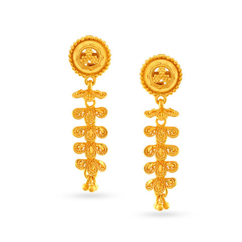 Floral Yellow Gold Drop Earrings