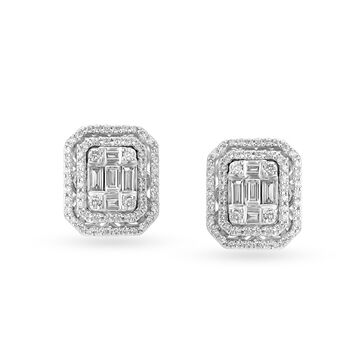 Bedazzling 18 Karat White Gold And Diamond Geometric Stud Earrings