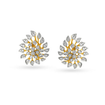 Majestic Floral Gold and Diamond Stud Earrings