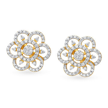 Magnificent 18 Karat Yellow Gold And Diamond Floral Studs