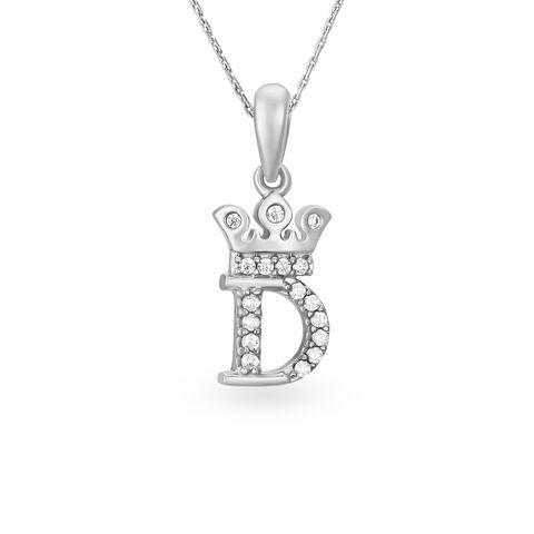 Crowned Initial D Silver Pendant