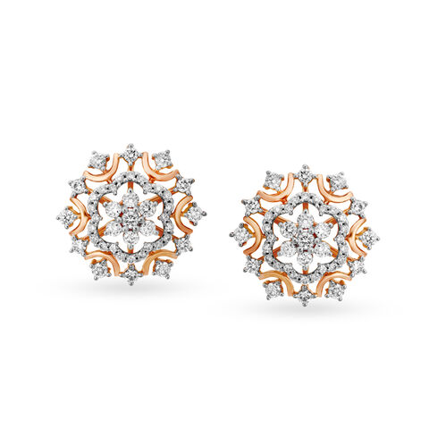 Enthralling 18 Karat Rose Gold And Diamond Edgy Floral Stud Earrings