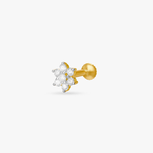 Bright Dazzling Gold and Diamond Nose Pin,,hi-res image number null