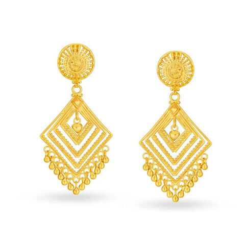 Edgy 22 Karat Yellow Gold Geometric Drop Earrings
