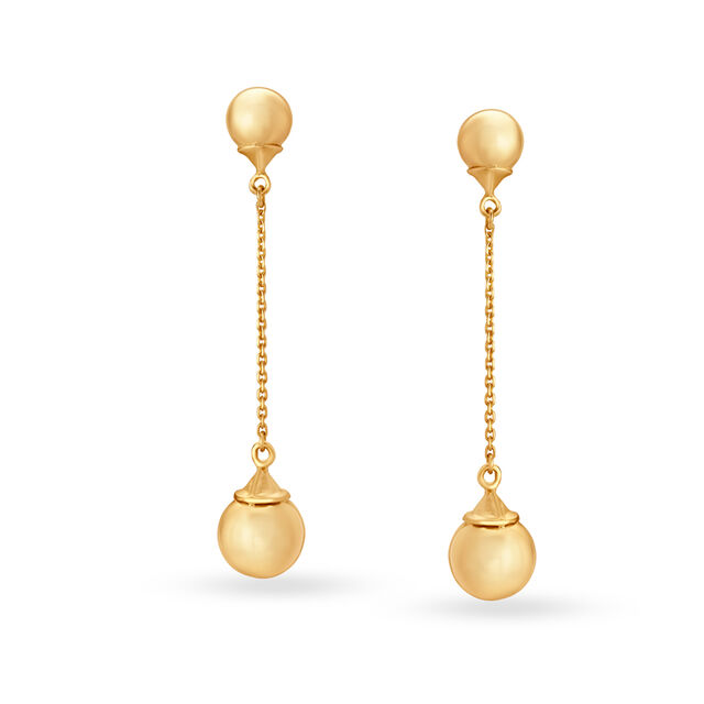 Sleek Long Gold Beaded Chandelier Drop Earrings,,hi-res image number null