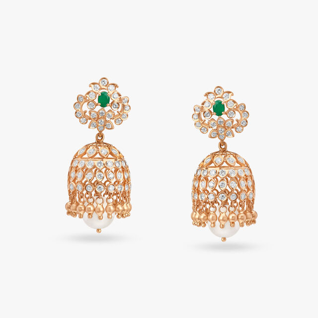 Graceful Onyx and Diamond Jhumkas,,hi-res image number null
