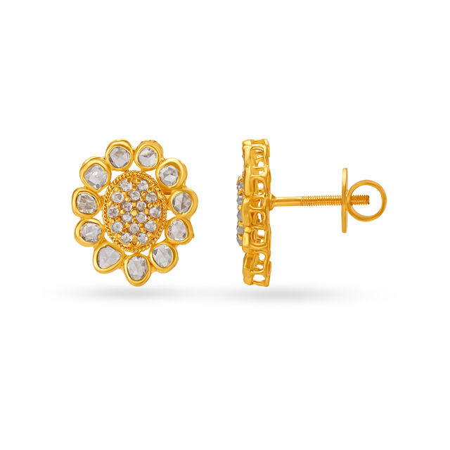 Alluring Floral Motif Gold Stud Earrings,,hi-res image number null