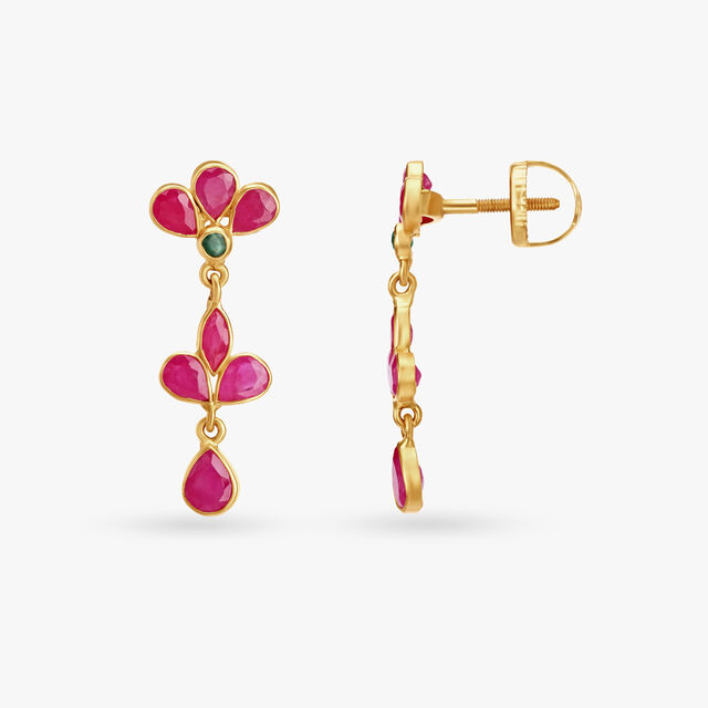 Resplendent Petals Ruby Floral Pendant with Chain and Earrings Set,,hi-res image number null