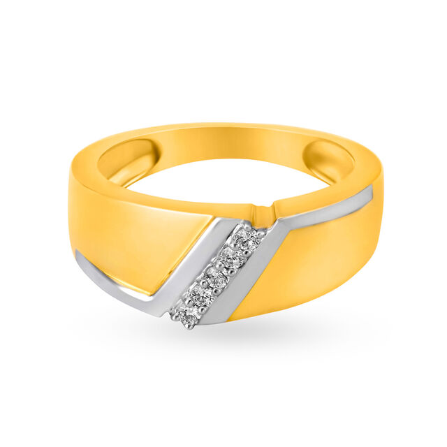Bold Glossy Diamond and Gold Finger Ring for Men,,hi-res image number null