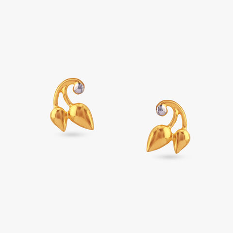 Leafy Hug Gold Stud Earrings for Kids