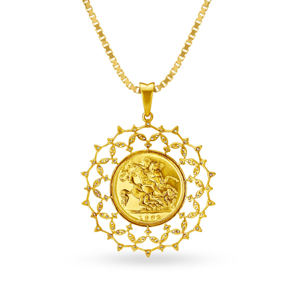Marvelous 18 Karat Yellow Gold And Diamond Coin Pendant