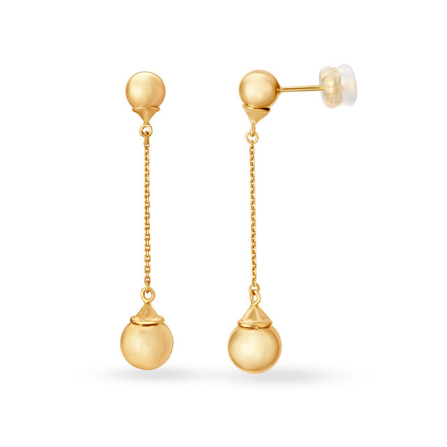 Sleek Long Gold Beaded Chandelier Drop Earrings,,hi-res image number null