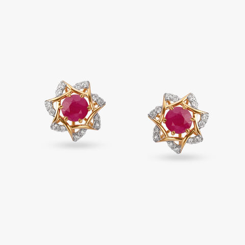 Blooming Diamond and Ruby Stud Earrings