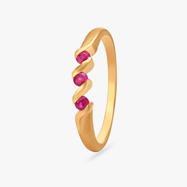 Sleek Gold Finger Ring with Emeralds,,hi-res image number null