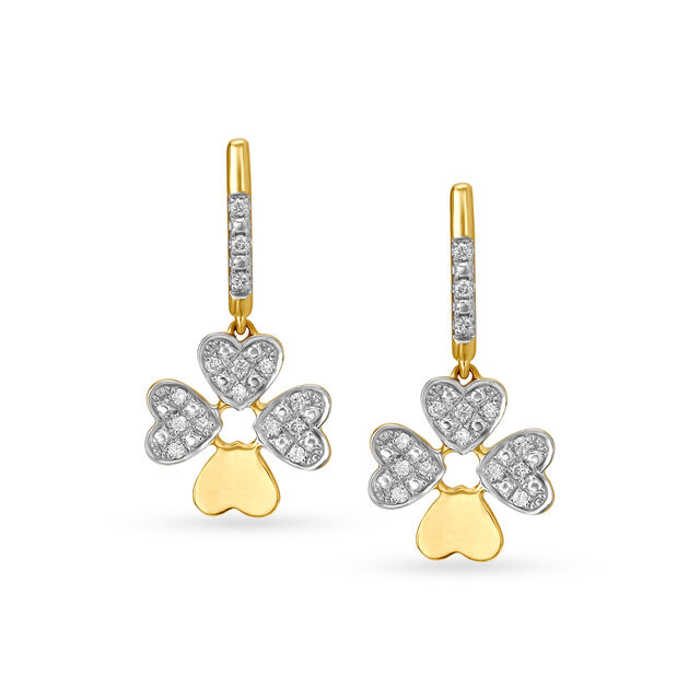 14KT Yellow Gold Diamond Drop Earrings With Floral Design,,hi-res image number null