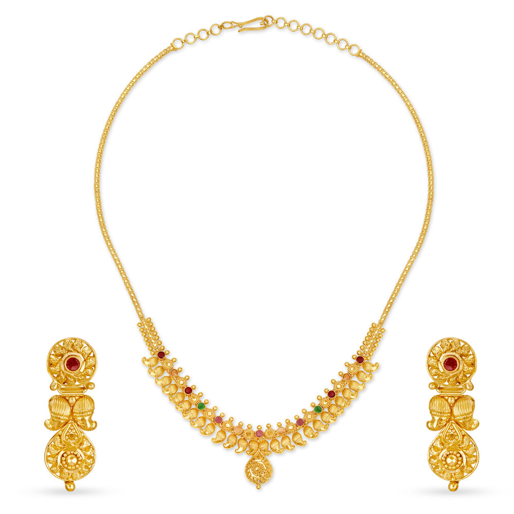 Ethnic Indian choker style necklace set in Gold plating with CZ crystals. |  Pearlings Designer Collection