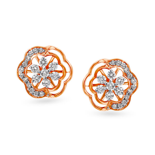 Striking Floral Diamond Stud Earrings,,hi-res image number null