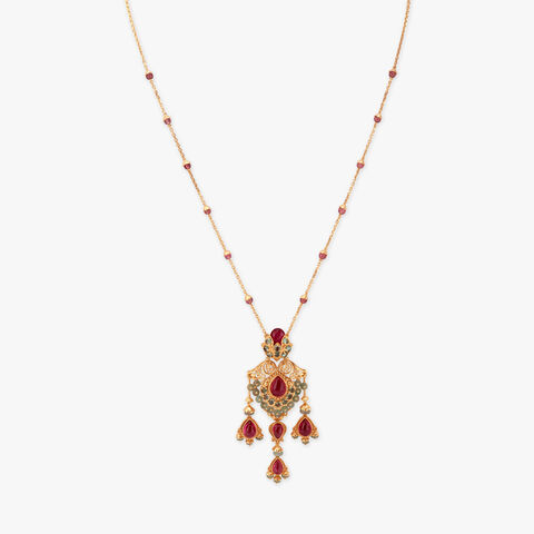 Lush Vine Gold Pendant with Chain and Earrings Set