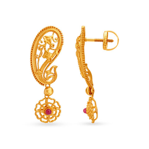 Floral Paisley Gold Drop Earrings