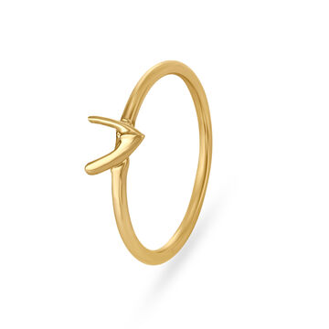 Letter V 14KT Yellow Gold Initial Ring