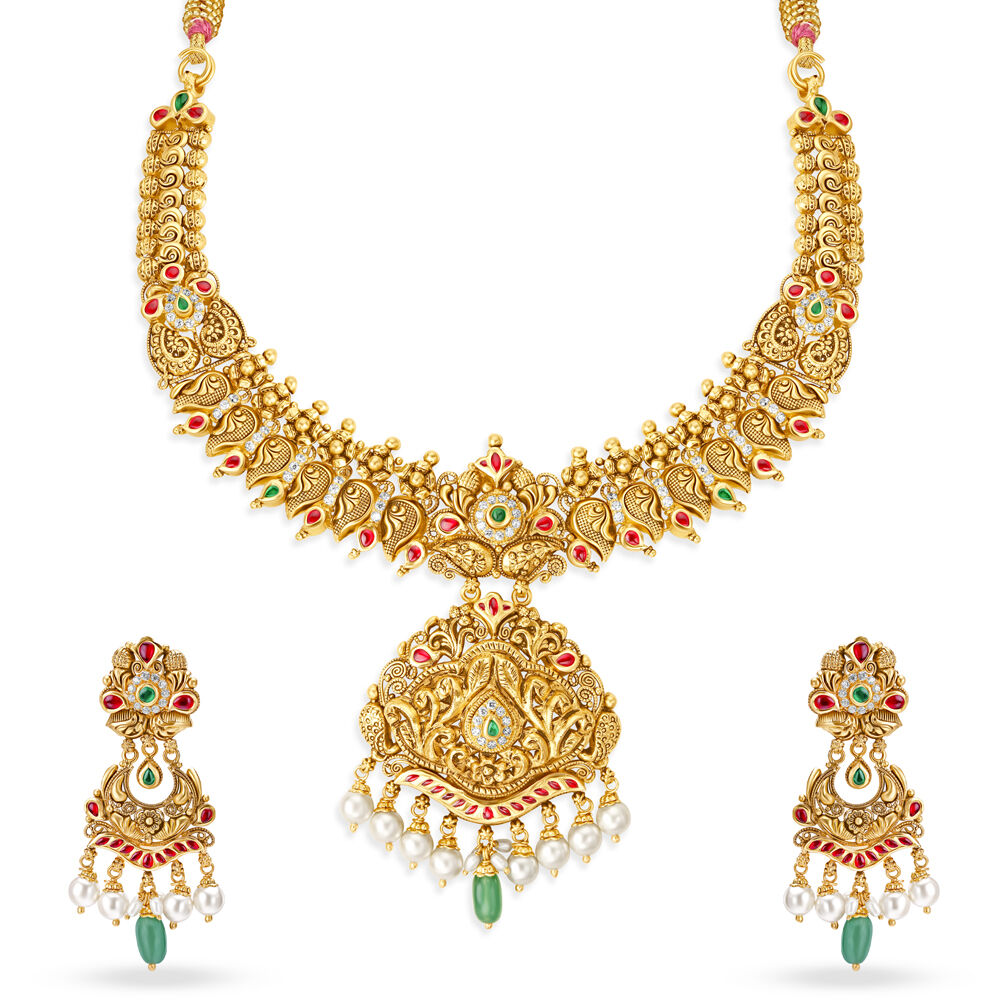 Tanishq online gold top necklace set