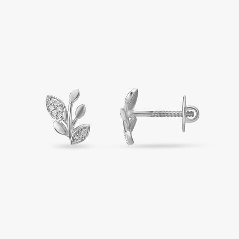 Platinum Leaf Diamond Stud Earrings