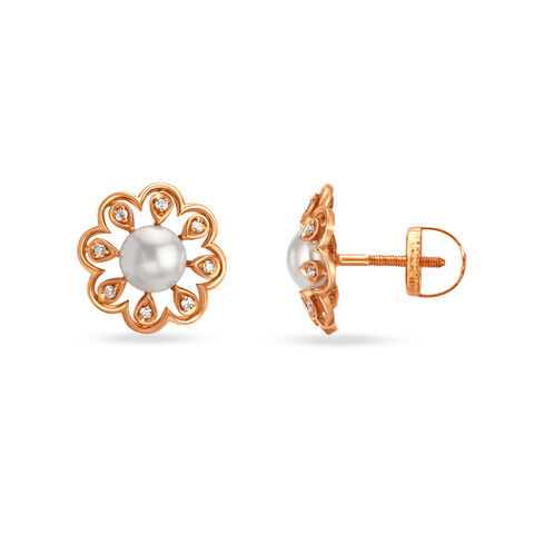 Floral Diamond Stud Earrings With Rock Crystal