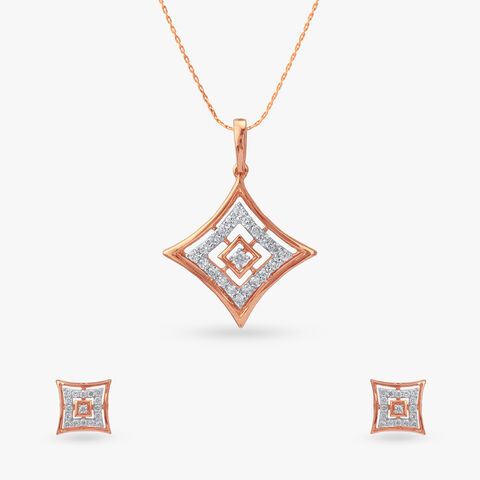 Angular Allure Diamond Pendant and Earrings Set