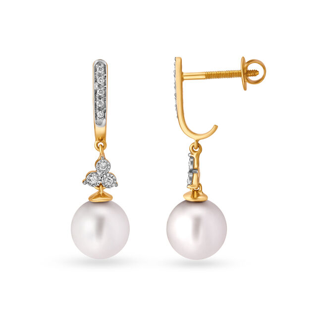 Elegant Floral Diamond and Pearls Drop Earrings