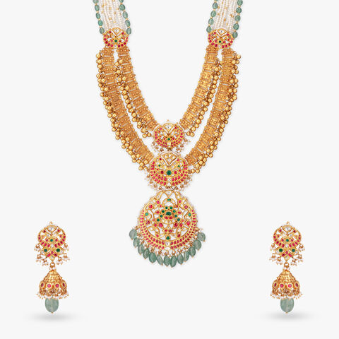 Ethnic Necklace Set with Layered Bead Detailing