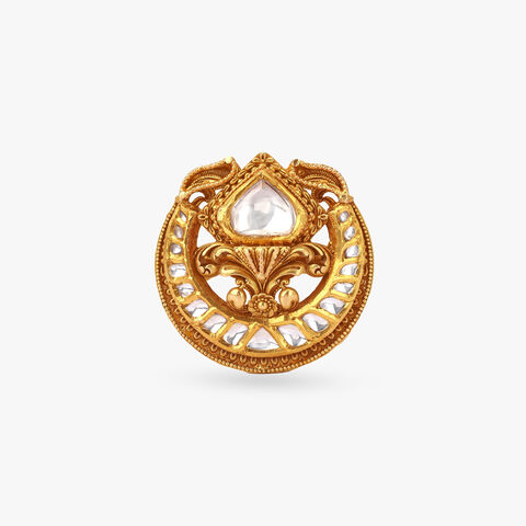 Kundan Crescent Antique Ring