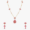 Resplendent Petals Ruby Floral Pendant with Chain and Earrings Set,,hi-res image number null