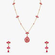 Resplendent Petals Ruby Floral Pendant with Chain and Earrings Set,,hi-res image number null