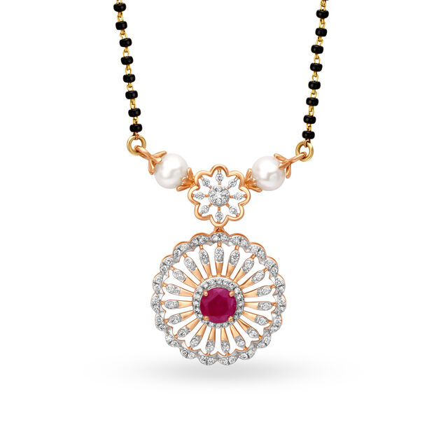 Diamond Encrusted Floral Gold Traditional Mangalsutra,,hi-res image number null