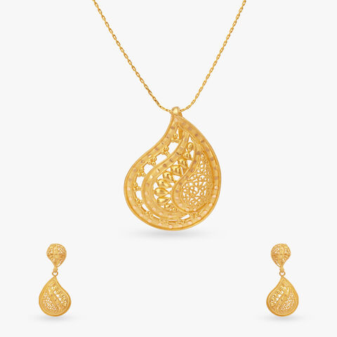 Tidal Drop Gold Pendant and Earrings Set