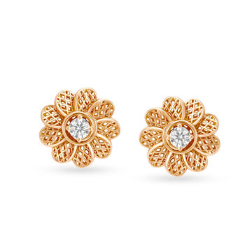 Bewitching 18 Karat Rose Gold And Diamond Floral Mesh Stud Earrings