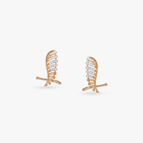Ribbed Wing Diamond Stud Earrings