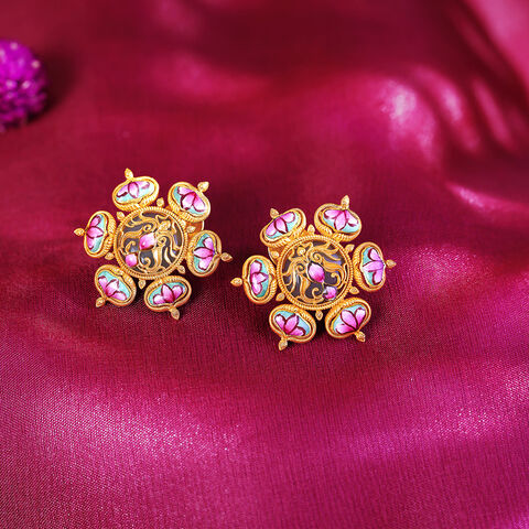 Enchanted Bloom Enamel Gold Stud Earrings