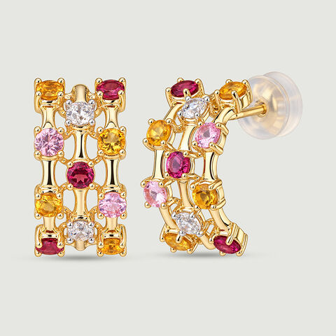 Warm Radiant Citrine Sapphire and Garnet Hoop Earrings