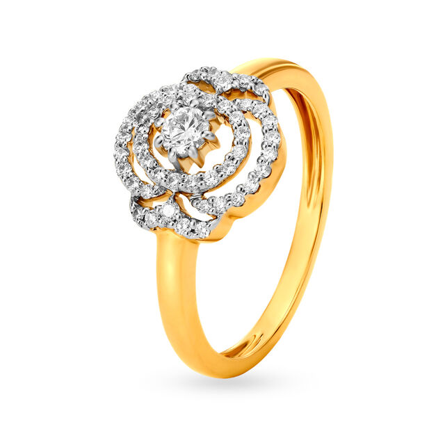 Enthralling 18 Karat Yellow Gold And Diamond Flower Design Finger Ring,,hi-res image number null