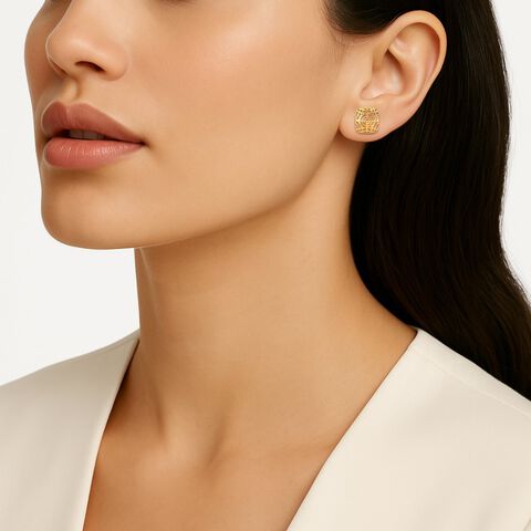 Enchanted Grid Gold Stud Earrings