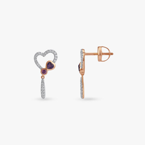 Dual Heart Diamond Drop Earrings