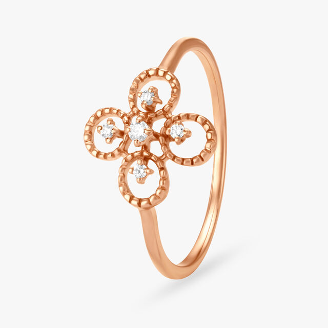 Minimal Floral Diamond Ring,,hi-res image number null