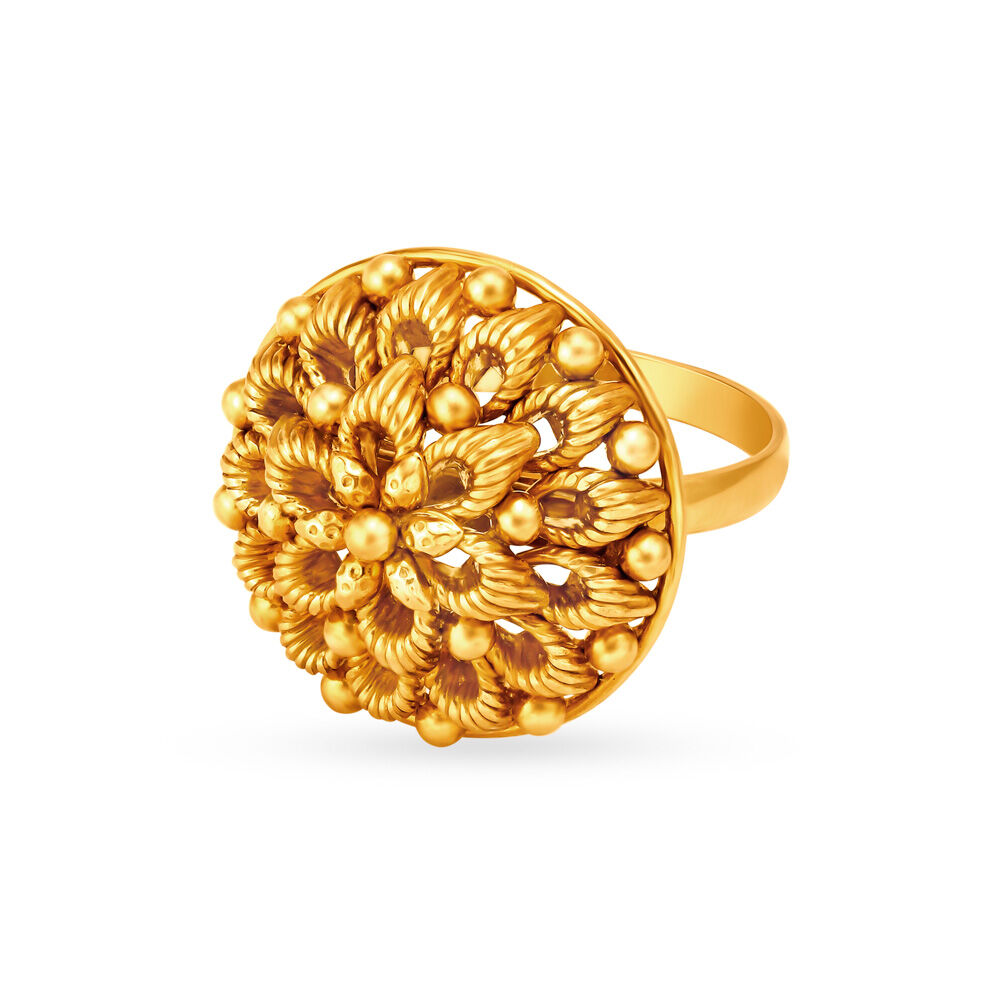 Elaborate Antique Floral Gold Mesh Ring
