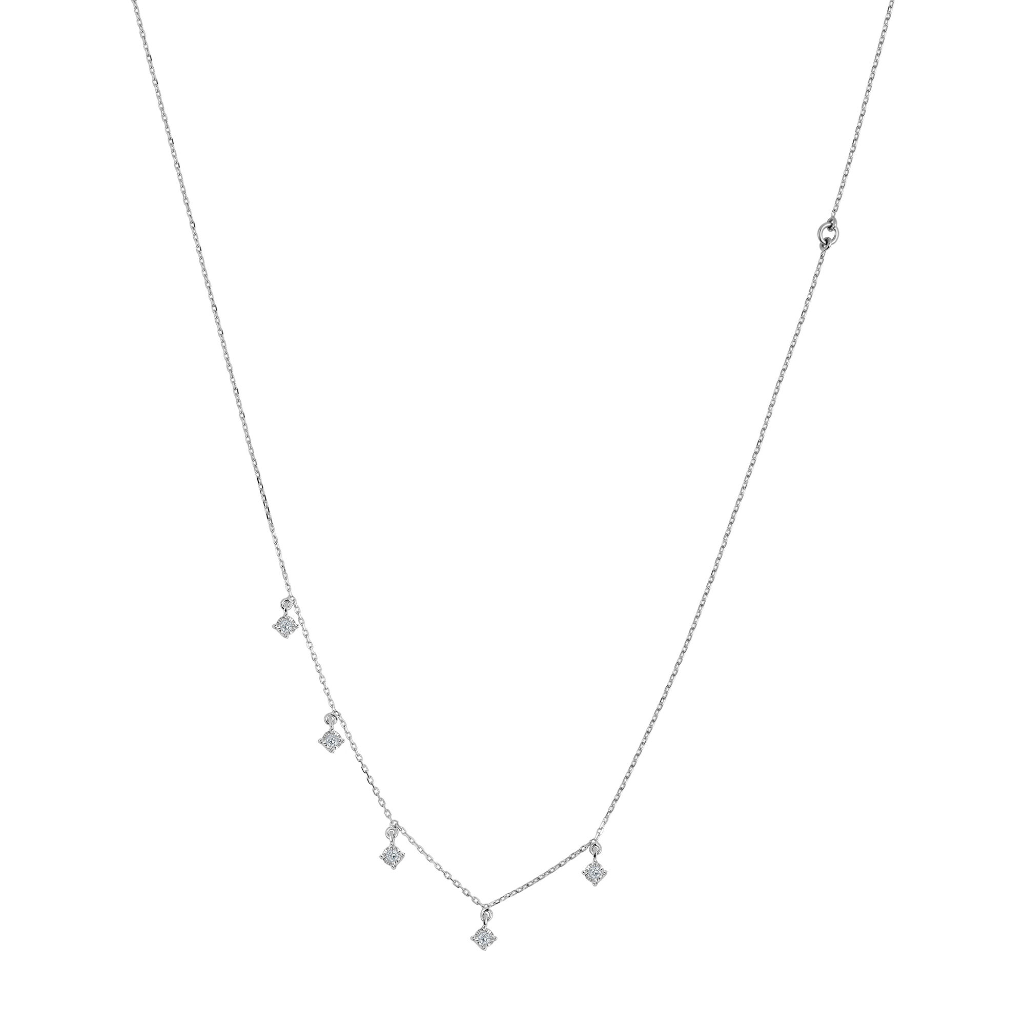 14KT White Gold Regal Muse Diamond Station Necklace