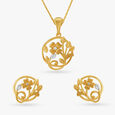 Elegant Floral Pendant and Earrings Set,,hi-res image number null