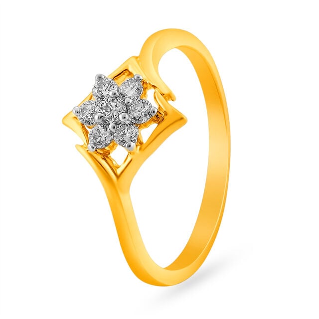 Rhombic Pattern Floral Design Seven Stone Diamond Finger Ring,,hi-res image number null