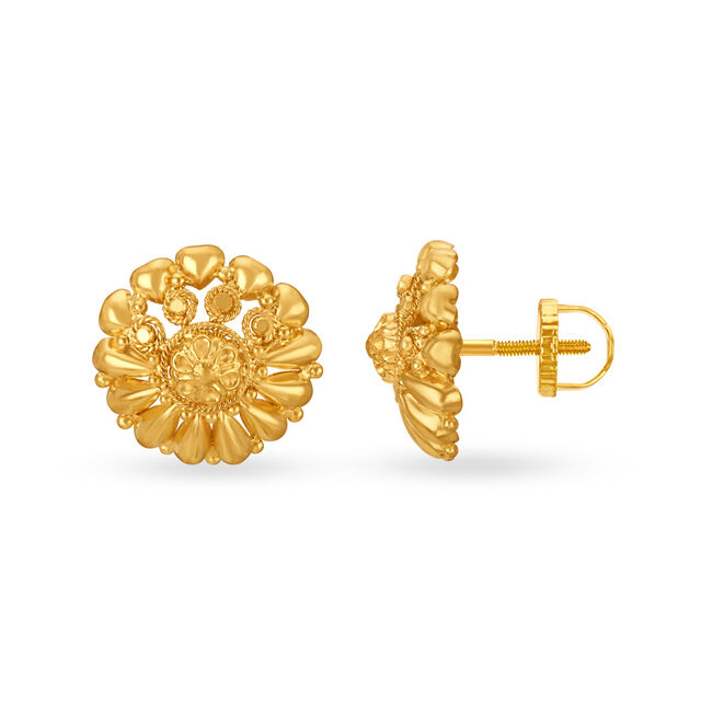Splendid 22 Karat Yellow Gold Floral Studs,,hi-res image number null
