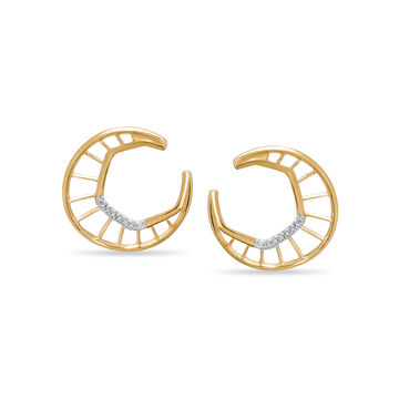 14 KT Yellow Gold Charming Crescent Diamond Hoop Earrings