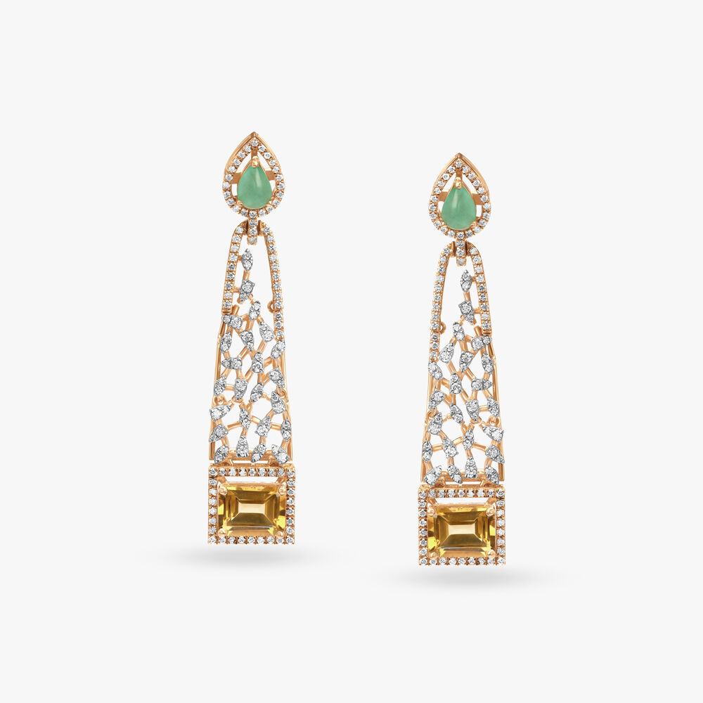 Tanishq emerald discount and diamond earrings